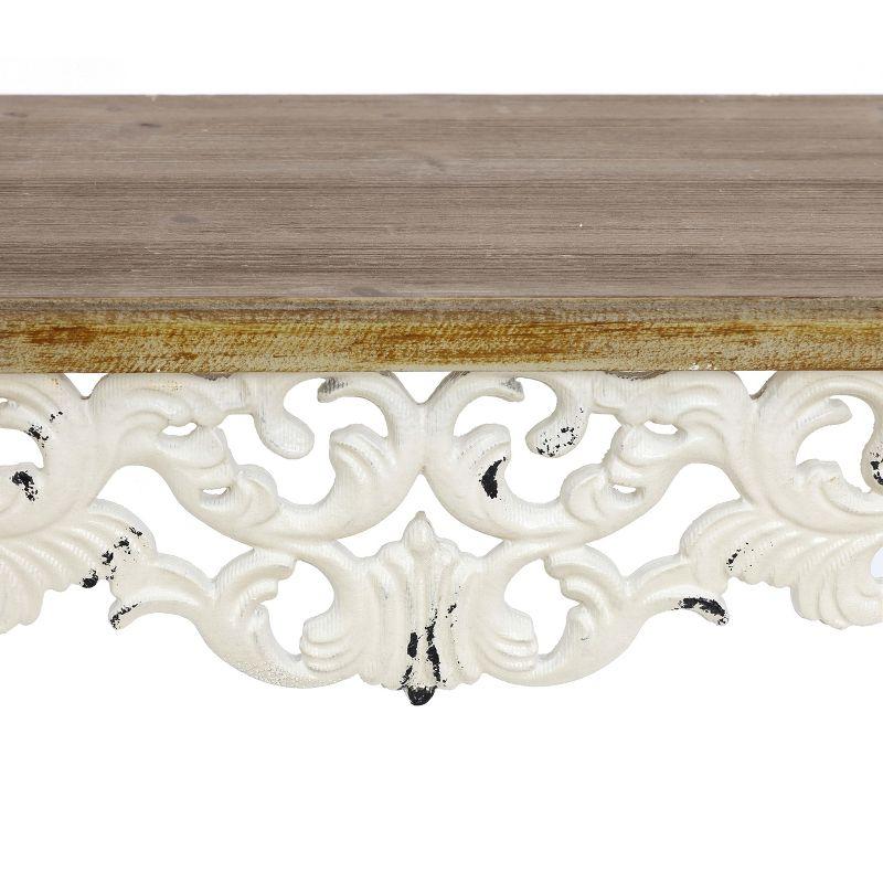 LuxenHome Victorian Off White and Natural Wood Console and Entry Table Off-White