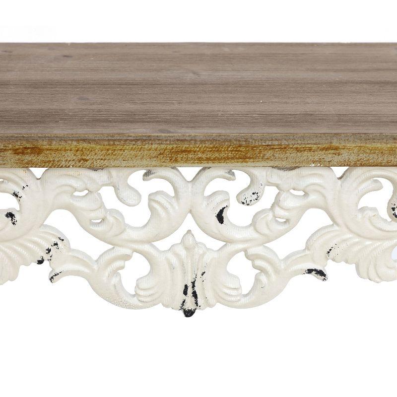 LuxenHome Victorian Off White and Natural Wood Console and Entry Table Off-White