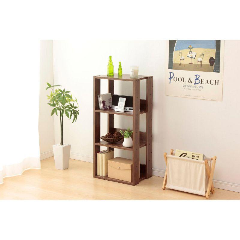 Adjustable Brown Wood 3-Shelf Open Storage Unit