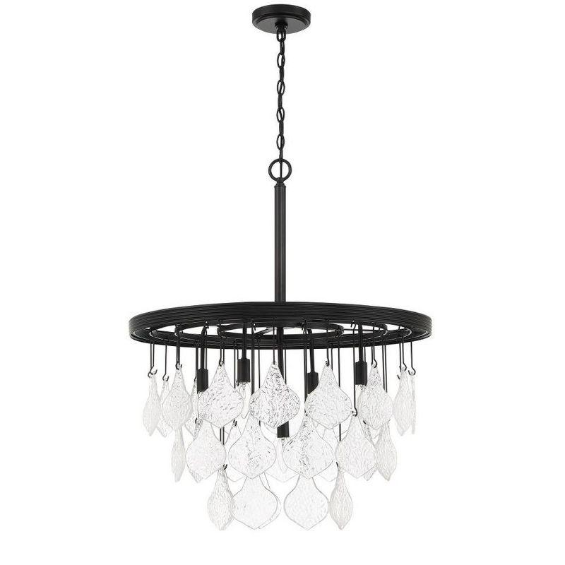 Flat Black and Clear Glass 5-Light Pendant Chandelier