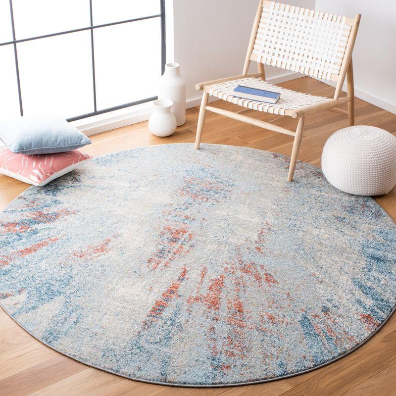 Astral Elegance 59" Round Blue Abstract Synthetic Area Rug