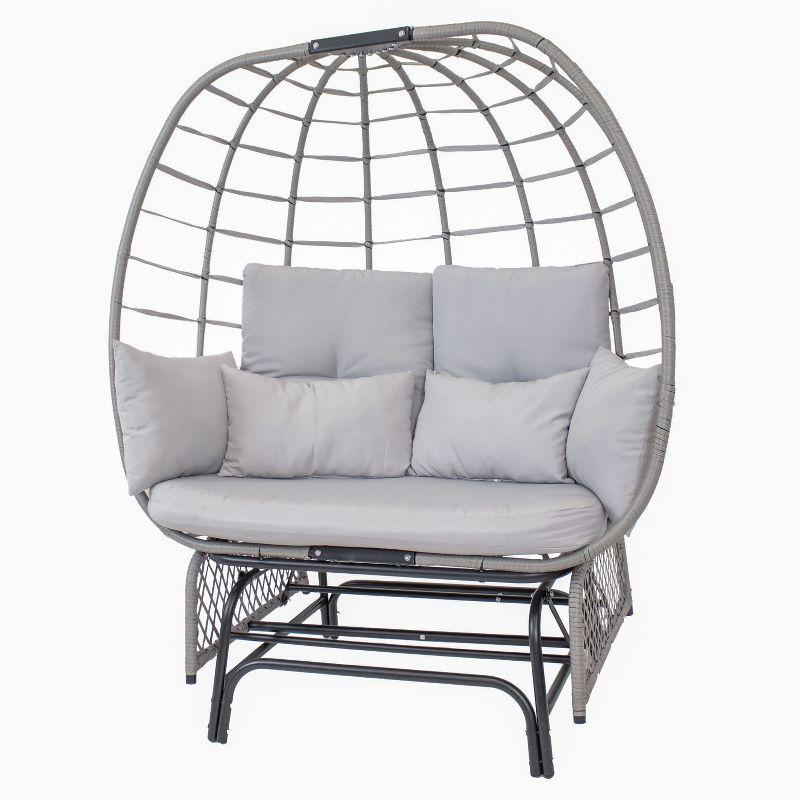 Gray Polyrattan Double Egg Chair Glider with Cushions