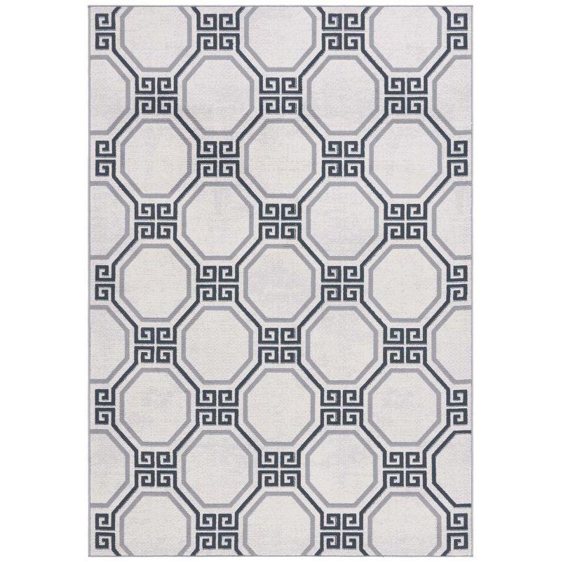 Ivory and Grey Geometric Pattern Rectangular Synthetic Area Rug