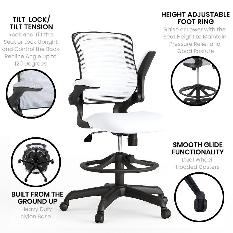 Mid-Back Mesh Ergonomic Drafting Chair with Foot Ring and Flip-Up Arms