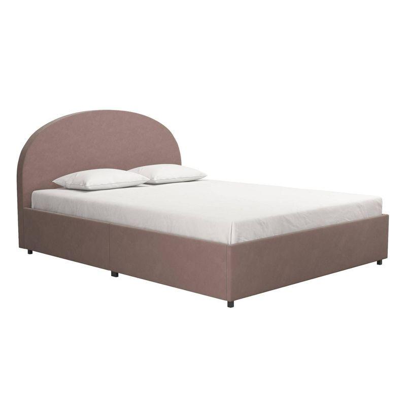 Blush Velvet Upholstered Queen Bed with Storage Drawers