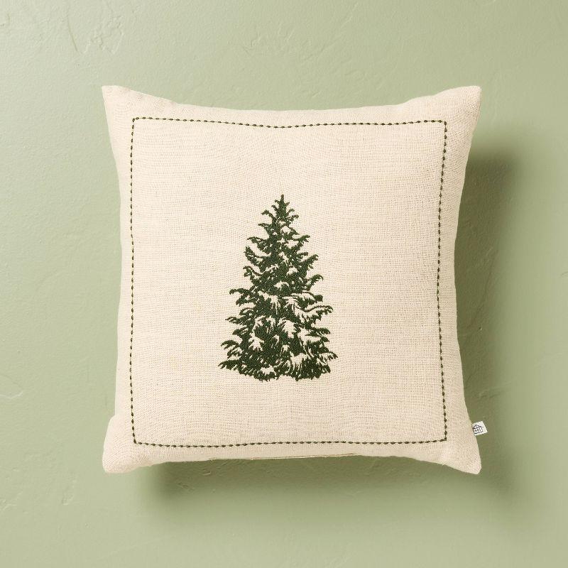 16"x16" Tree Embroidered Christmas Throw Pillow - Hearth & Hand™ with Magnolia