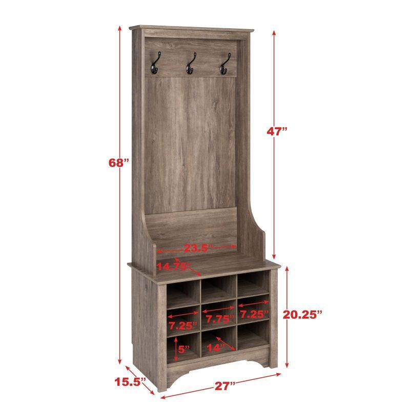 27" Drifted Gray Hall Tree with 9 Shoe Cubbies and Bench