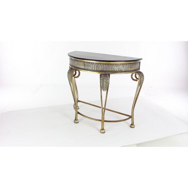 Allura Metal Embossed Leaf Console Table with Ornate Scroll Legs