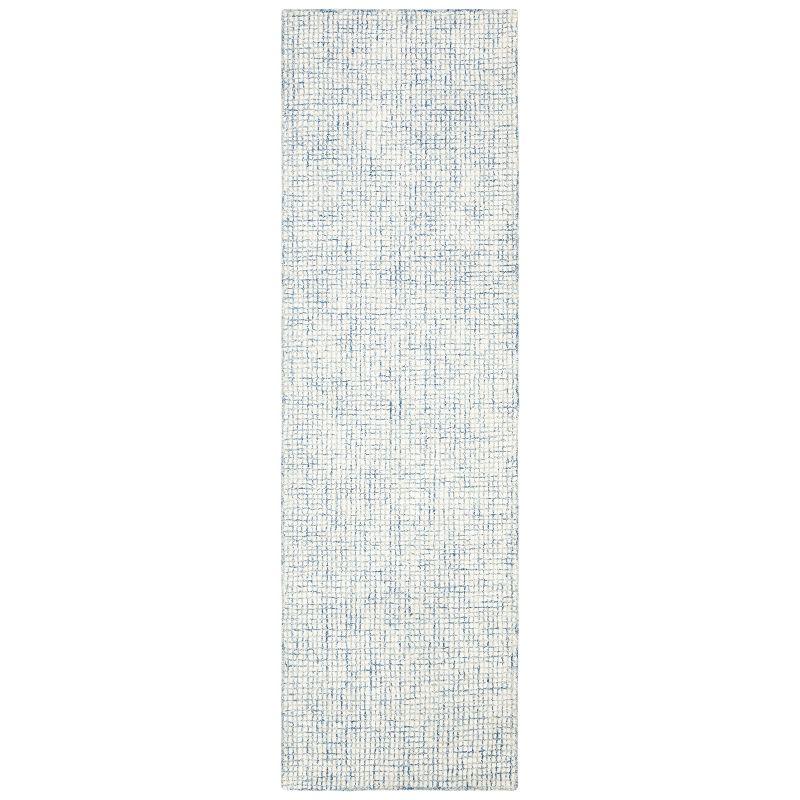 Ivory and Blue Handmade Wool and Viscose Runner Rug