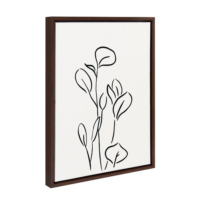 Abstract Botanical Sketch Print on Canvas with Walnut Brown Frame, 18x24