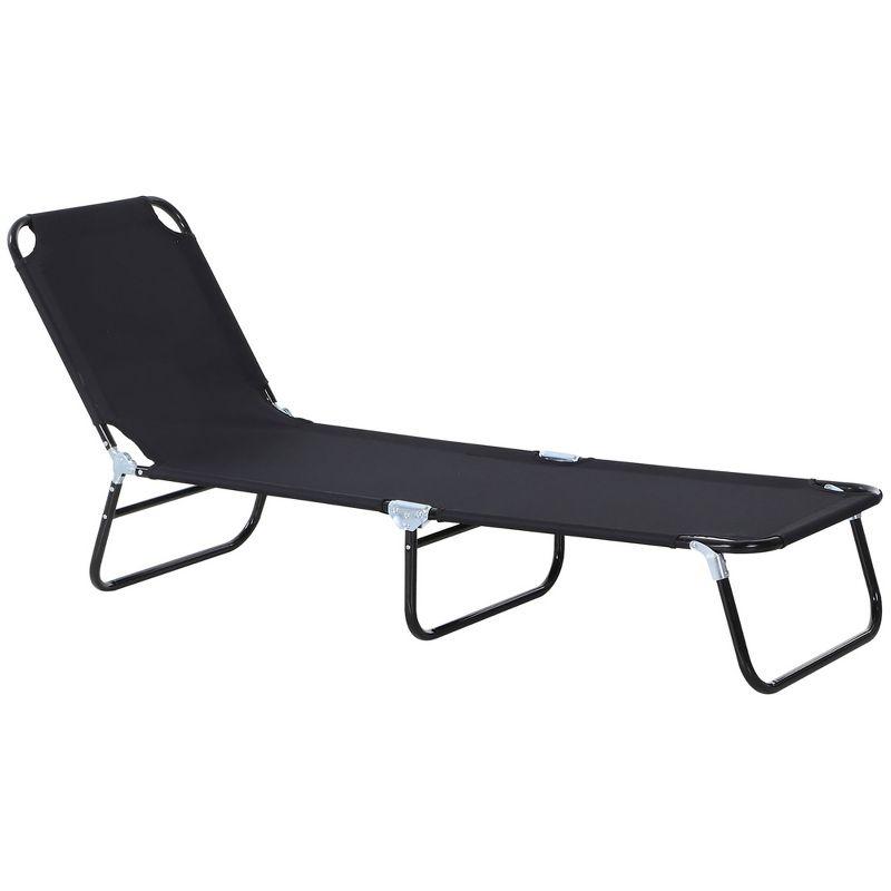 Outsunny Portable Outdoor Sun Lounger, Lightweight Folding Chaise Lounge Chair w/ 5-Position Adjustable Backrest for Beach, Poolside and Patio