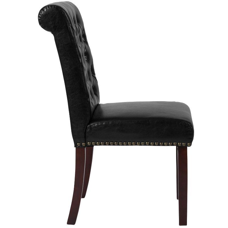 Flash Furniture HERCULES Series Black LeatherSoft Parsons Chair with Rolled Back, Accent Nail Trim and Walnut Finish