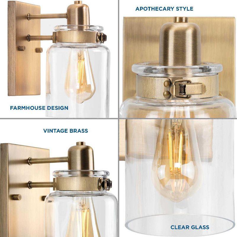 Progress Lighting, Calhoun Collection, 1-Light Bath Light, Vintage Brass, Clear Glass