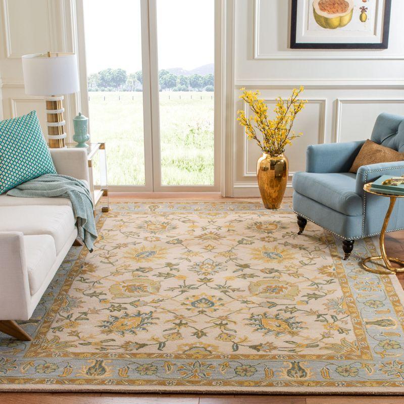 Ivory and Light Blue Hand-Tufted Wool Square Rug, 8' x 10'