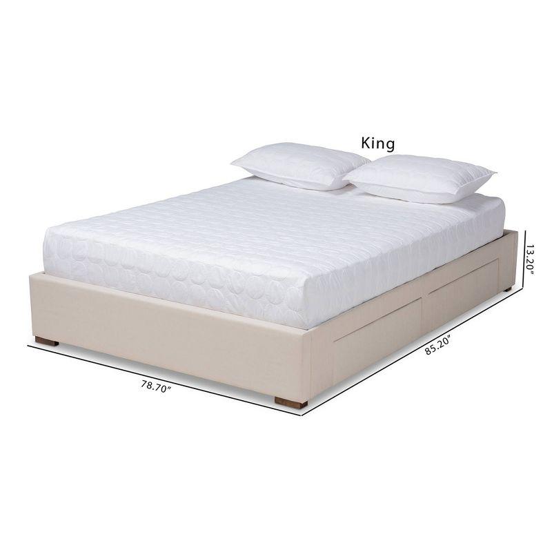King Leni Bed Frame Beige - Baxton Studio: Storage Drawers, Polyester Upholstery, No Box Spring Required