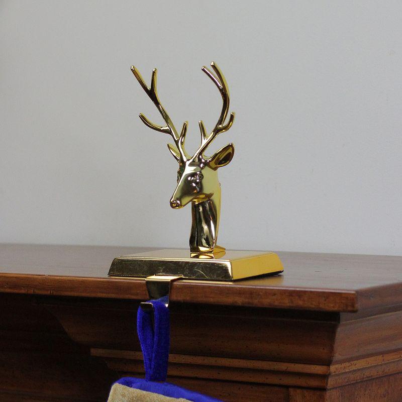 Northlight Shiny Metal Deer Head Christmas Stocking Holder - 8" - Gold Finish