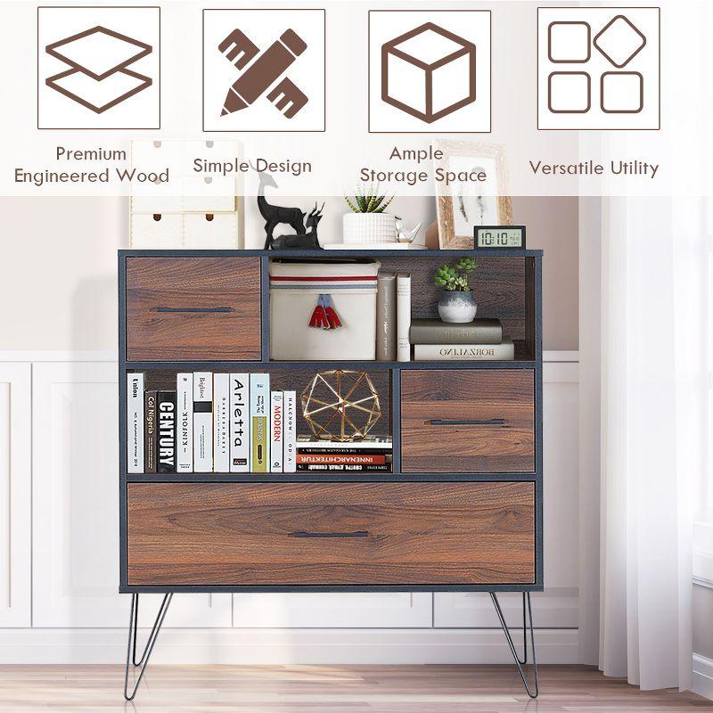 Tangkula Multipurpose Sideboard Storage Cabinet Unit w/Metal Leg &Drawer Walnut