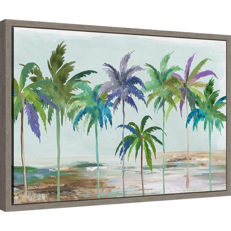 Tropical Dream Palms Landscape Canvas Print with Gray Frame