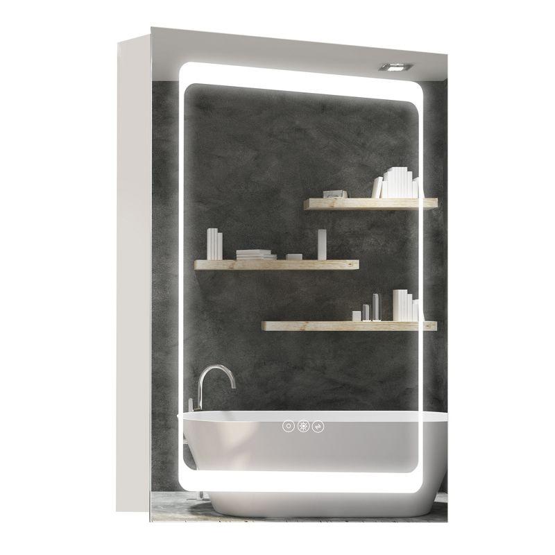 kleankin LED Lighted Medicine Cabinet with Mirror, Wall-Mounted Plug-In Bathroom Organizer with 3 Storage Shelves, 19.75"x5"x27.5"
