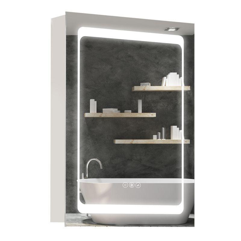 kleankin LED Lighted Medicine Cabinet with Mirror, Wall-Mounted Plug-In Bathroom Organizer with 3 Storage Shelves