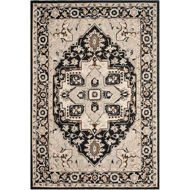 Chelsea Black and Natural Floral Wool Round Area Rug