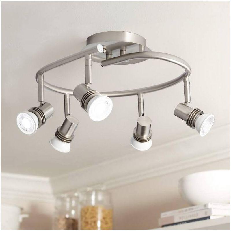 Pro Track 5-Head LED Ceiling Track Light Fixture Kit GU10 Directional Silver Brushed Nickel Finish Metal Industrial Spiral Kitchen 15 3/4" Wide