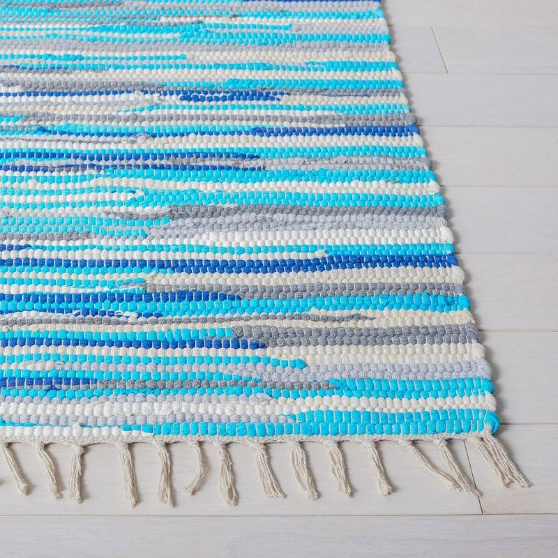 Handmade Turquoise Multi Stripe Wool-Cotton Runner Rug 2'3" X 7'