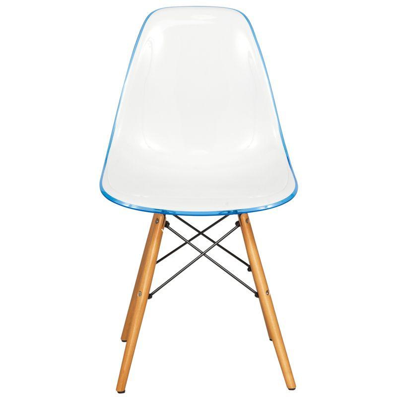 LeisureMod Dover Molded Dining Chair with Wooden Legs Set Of 2 in White Blue