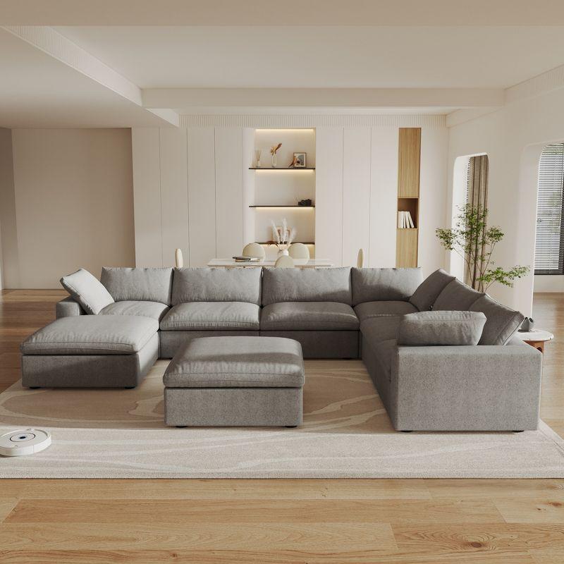 WJShome 8-Piece Cloud Modular Sectional Sofa,Down Filled Couch for Living Room,Minimalist Convertible Couches,Sofa Cover Washable & Removable,Grey