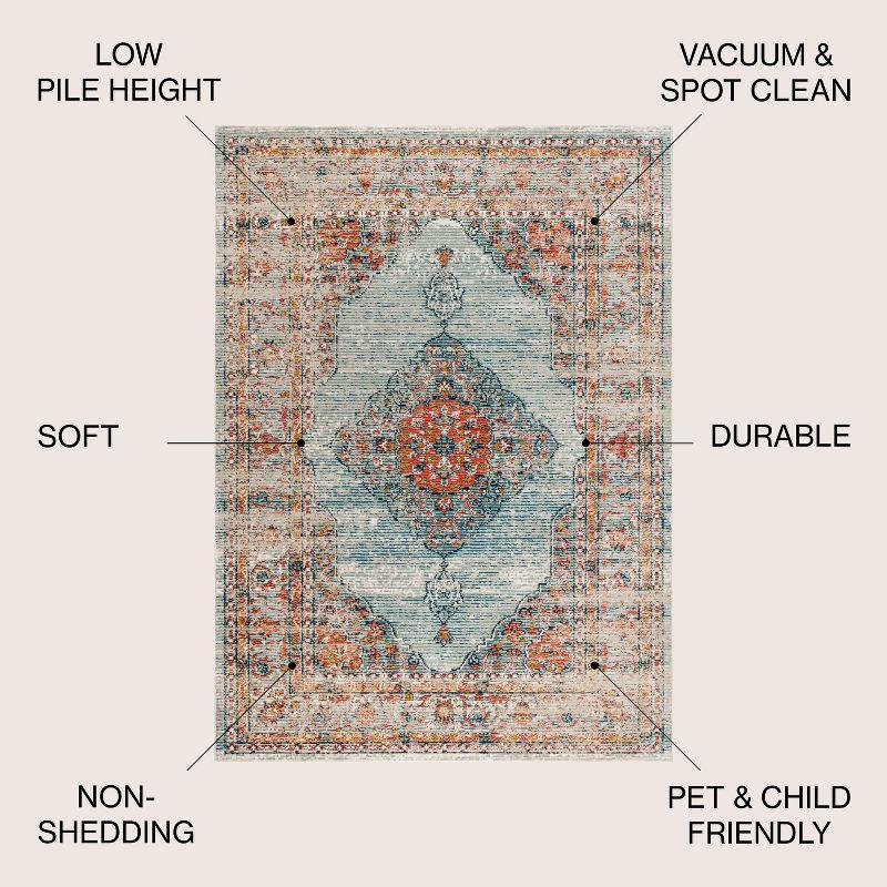 4'x6' Cadiz Vintage Medallion Area Rug, Coral/Turquoise - JONATHAN Y