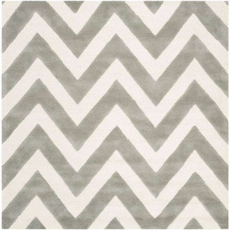 Safavieh Kids Basic Chevron SFK921 Hand Tufted Indoor Area Rug - Grey/Ivory - 5'x5' - Safavieh