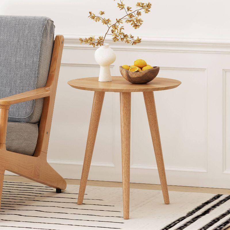 Evie Round Natural Wood Mid-Century Modern End Table