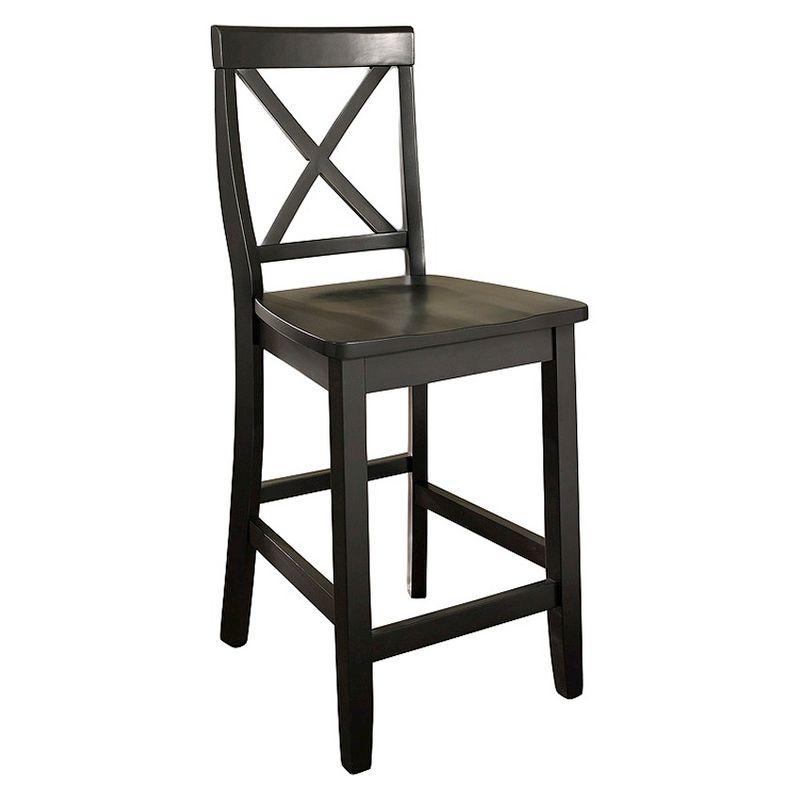 Black Wood Crossback Counter Stools with Tapered Legs, Set of 2