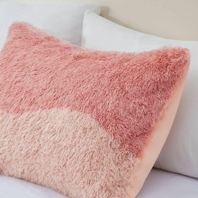 Blush Ombre Shaggy Faux Fur Queen Duvet Cover Set