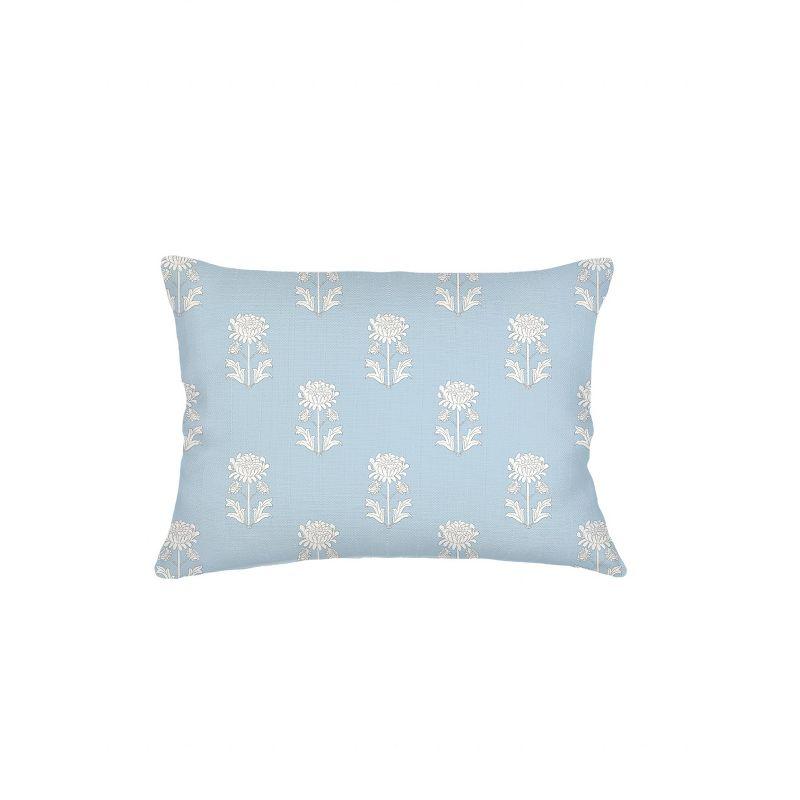 Blue Floral Block Print Linen Throw Pillow 14x20