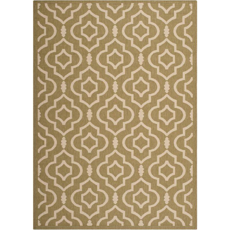 Green and Beige Rectangular Synthetic Outdoor Area Rug