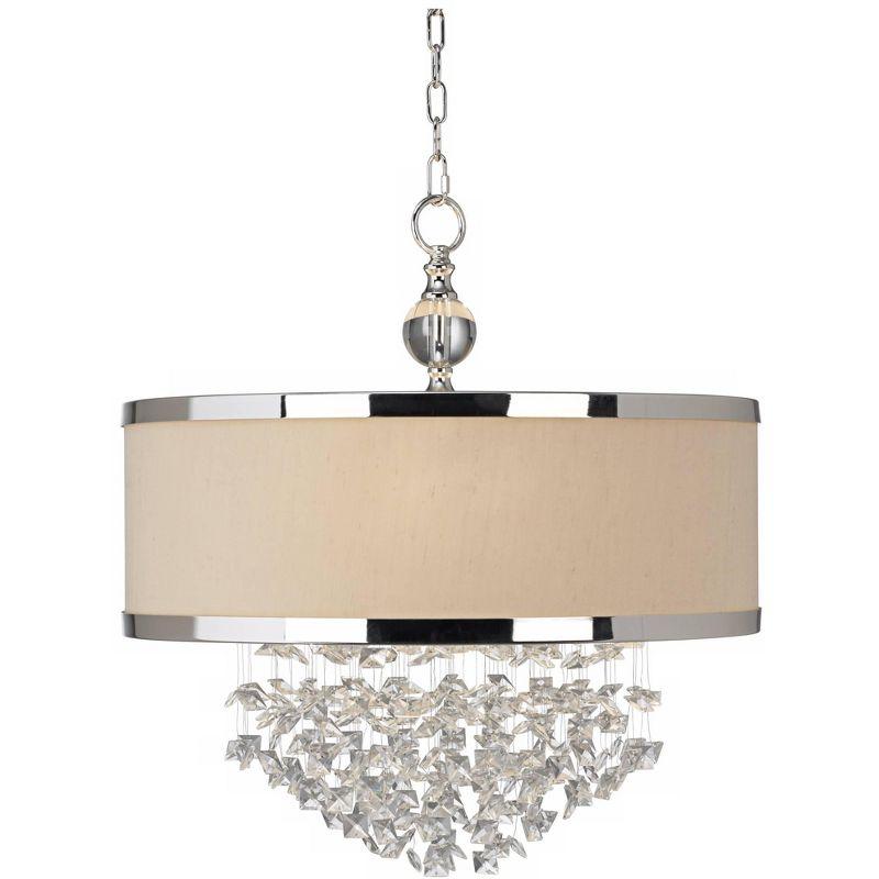 Uttermost Silver Pendant Chandelier 22" Wide Modern Clear Crystal Silken Drum Shade 3-Light Fixture for Dining Room House Foyer