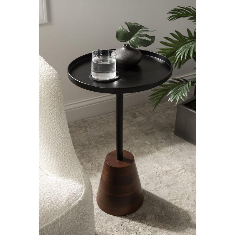 Kate and Laurel Tira Round Metal Side Table, 14x14x24, Black and Walnut Brown