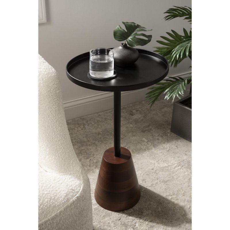 Tira Handcrafted Round Side Table in Black and Walnut Brown