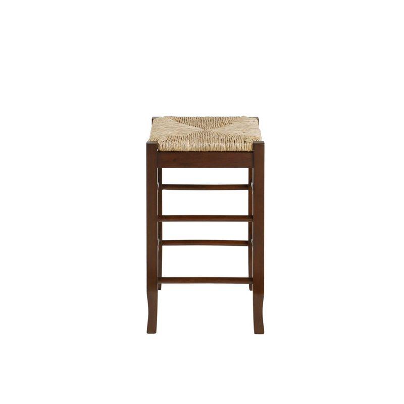 Cappuccino Finish 24" Square Rush Backless Swivel Wood Stool