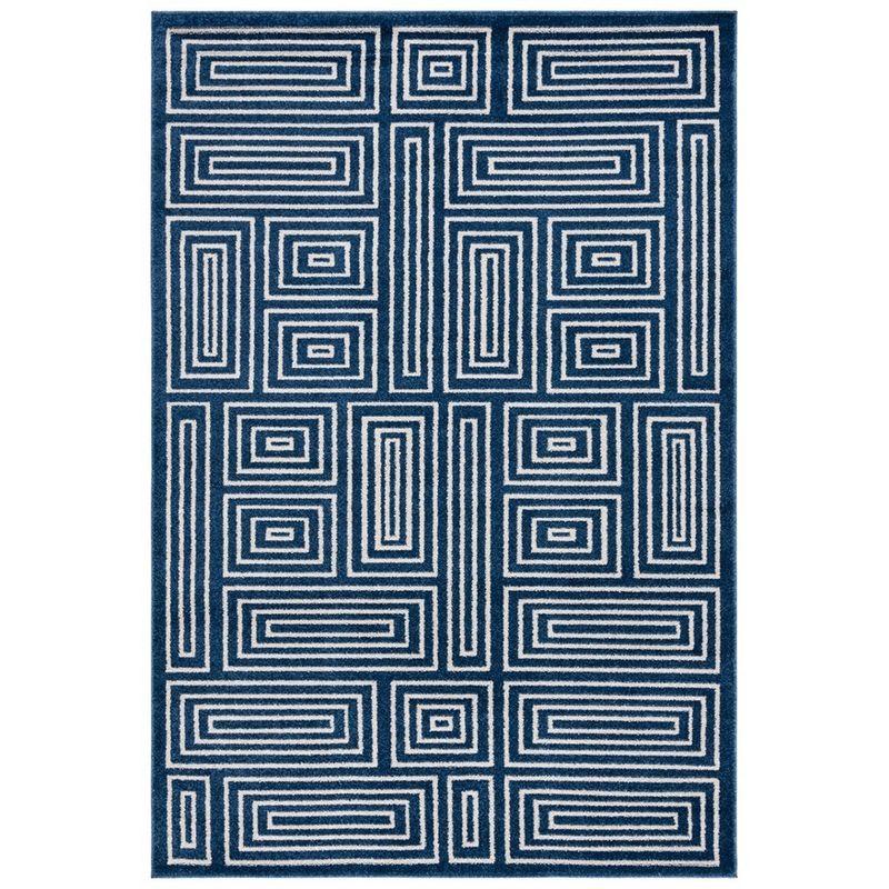 Reversible Navy and Ivory Hand-Knotted Cotton Blend 4' x 6' Area Rug