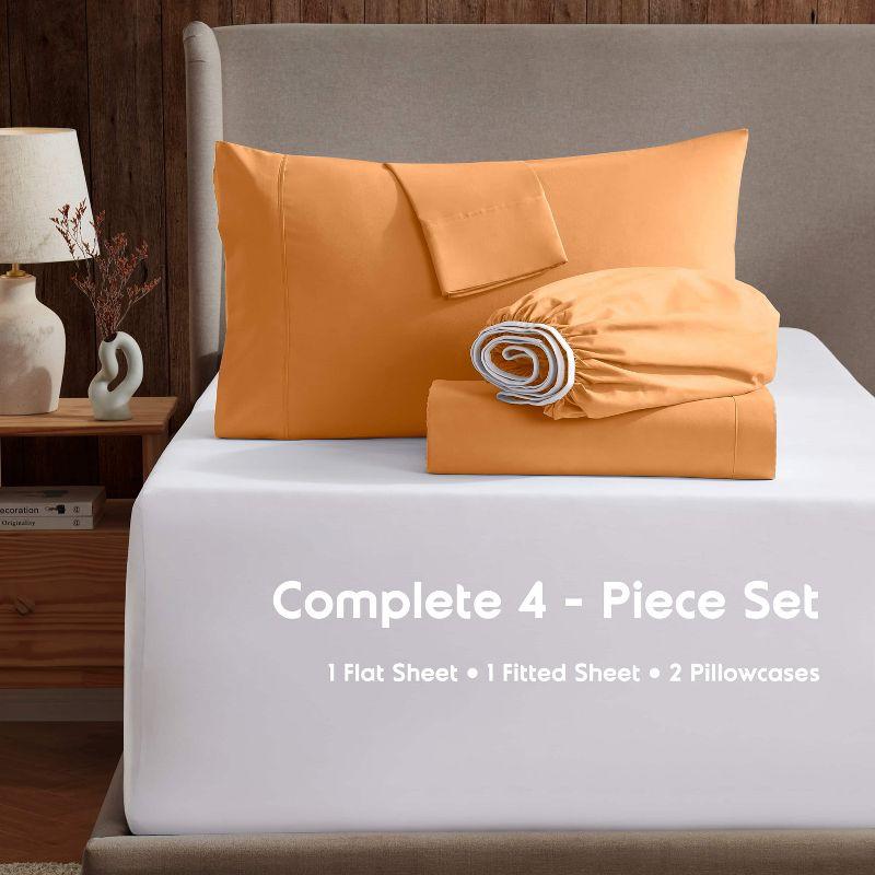 Nestl 4 Piece Queen Bed Sheet Set, Deep Pocket Extra Soft Microfiber Queen Sheets - Apricot Light Orange