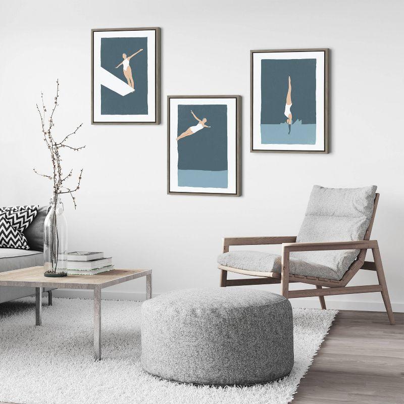 Sylvie Splash Diver Framed Canvas Wall Art, 18x24, Gray and White