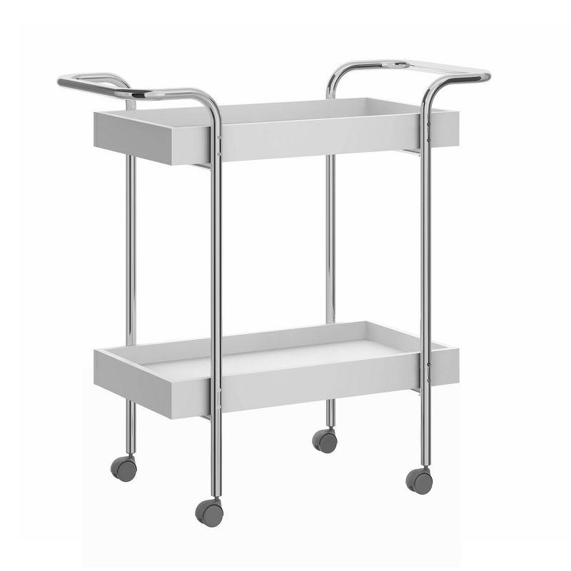 White and Chrome 2-Tier Kitchen Storage Cart with Casters