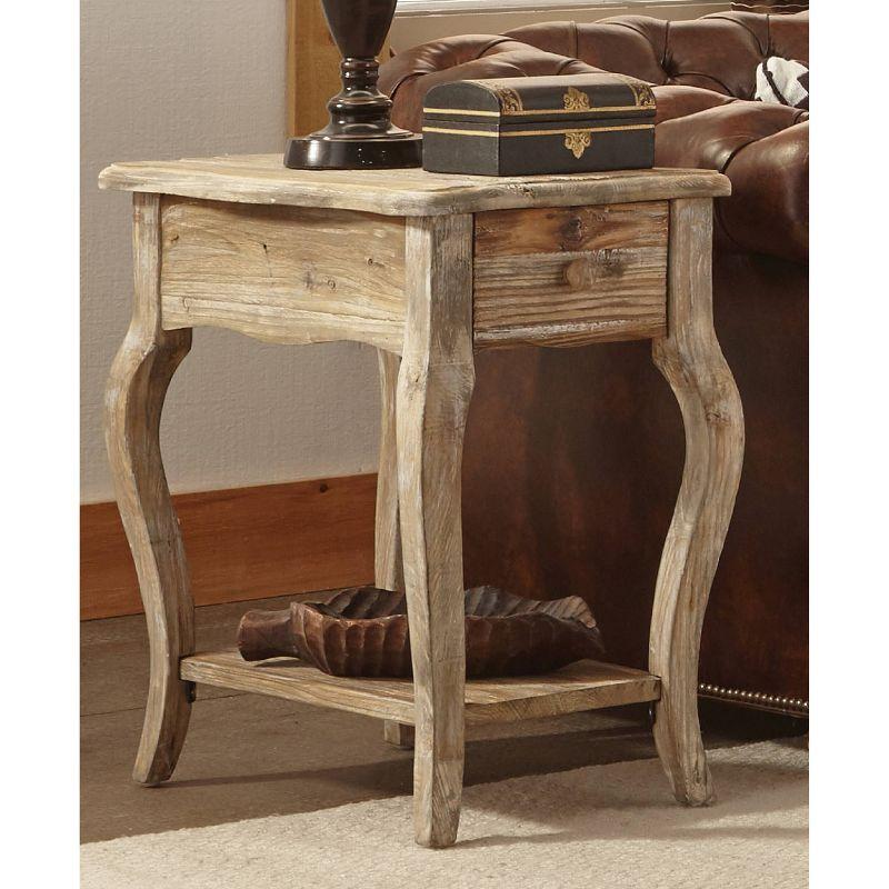 Alaterre Furniture Rustic Reclaimed End Table Distressed Brown: Hardwood Accent Table, Rectangle Shape, Spot Clean