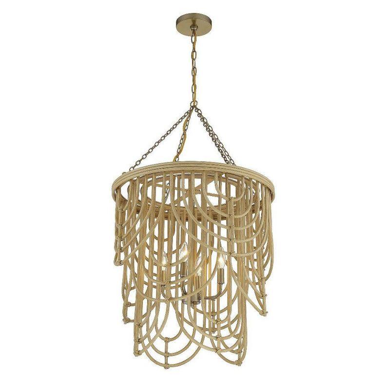 Savoy House Bremen 4 - Light Pendant in  Warm Brass/Natural Rattan