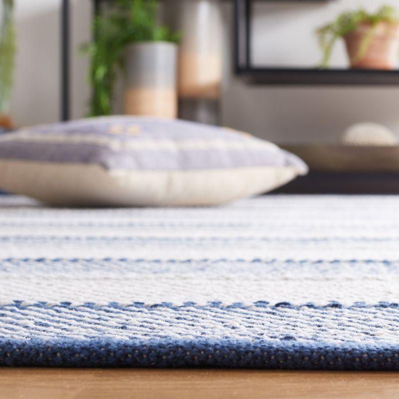 Grey and Blue Striped 4' x 6' Wool Cotton Area Rug