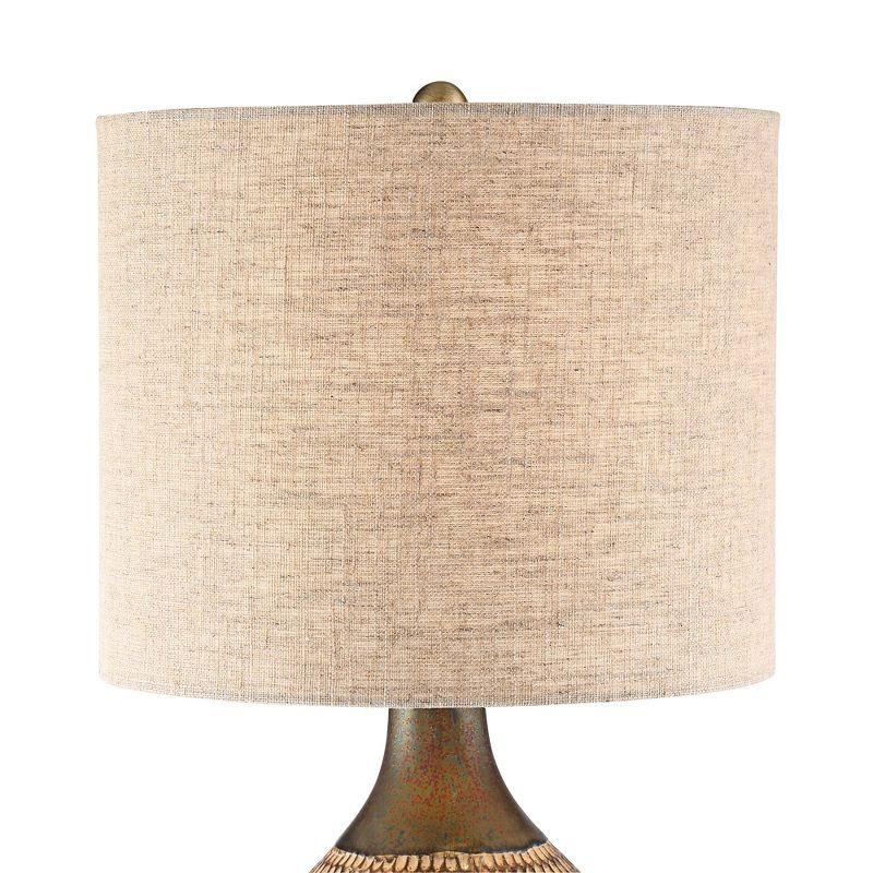 360 Lighting Emma Modern Mid Century Accent Table Lamp 21" High Wood Brown Ceramic Oatmeal Drum Shade for Bedroom Living Room Bedside Nightstand Home