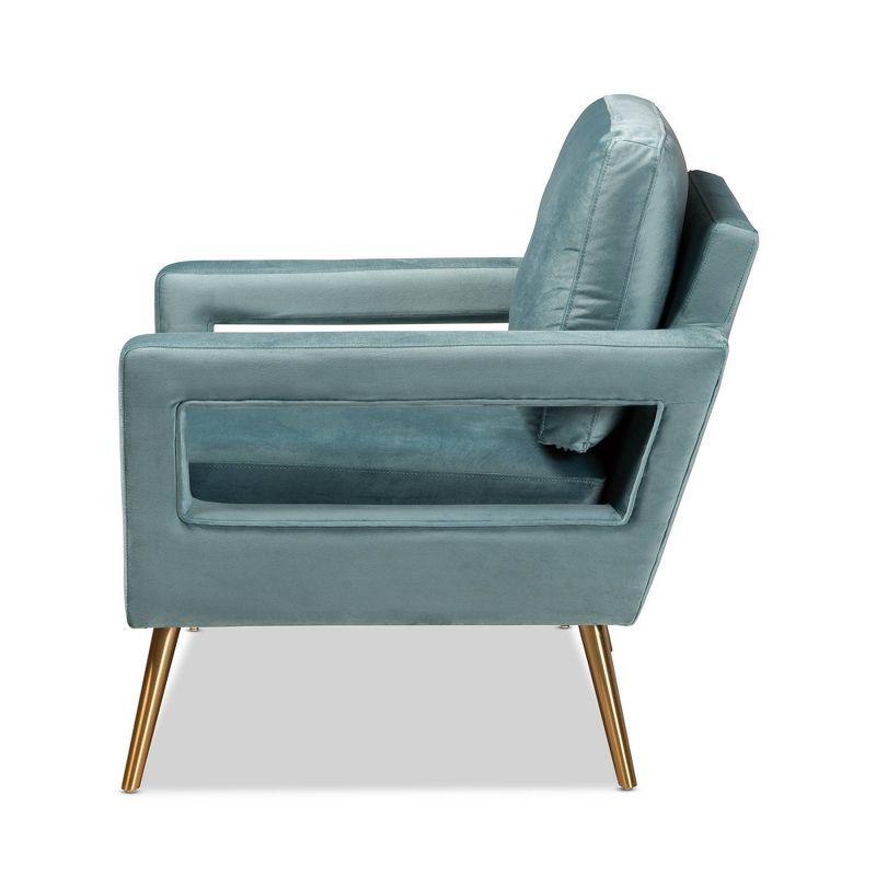 Elysian Light Blue Velvet and Gold Wood Accent Chair