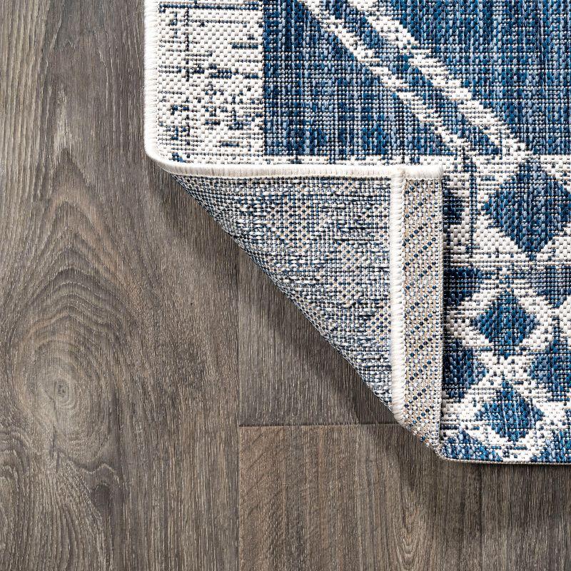 3'x5' Marokko Diamond  Medallion Indoor/Outdoor Area Rug, Blue/Ivory - JONATHAN Y